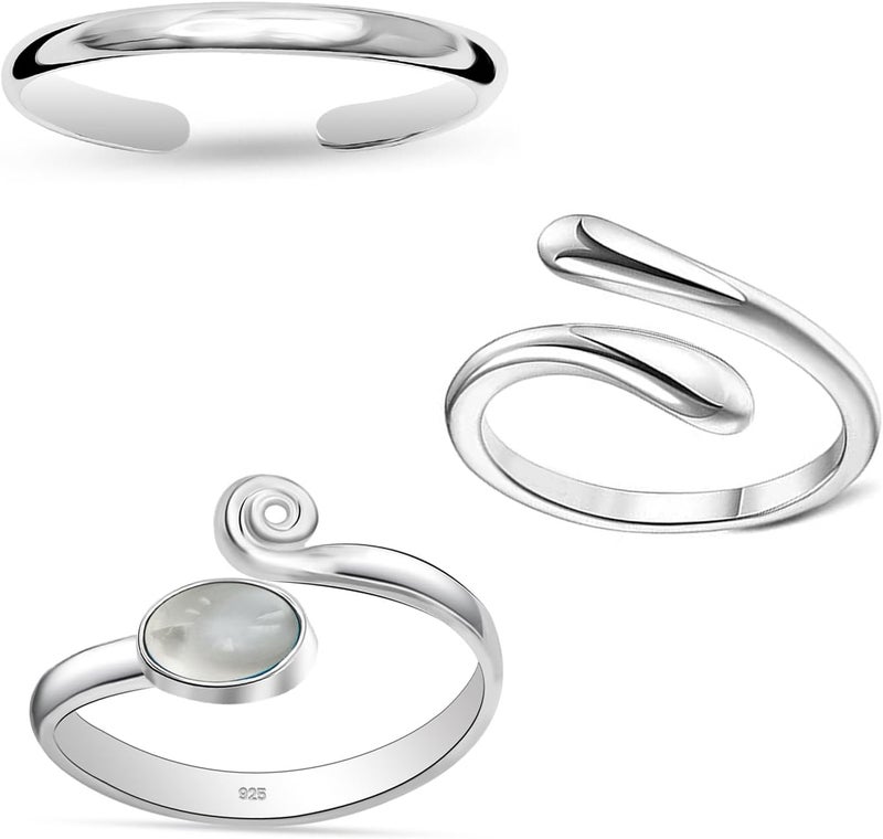 LeCalla 925 Sterling Silver Minimalist Toe Rings Set Simple Open Adjustable Toe-Rings for Women - Image 2